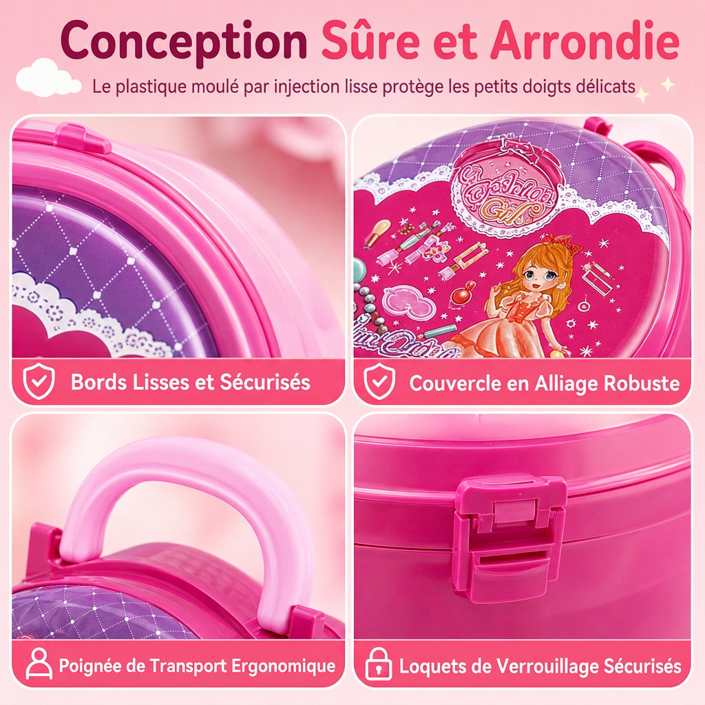 👑 Offre limitée : -50% ! 🎀 Valise vanité de maquillage 3-en-1 pour enfants – Salon avec roulette, 31 accessoires de jeu, installation facile à clips 🧳