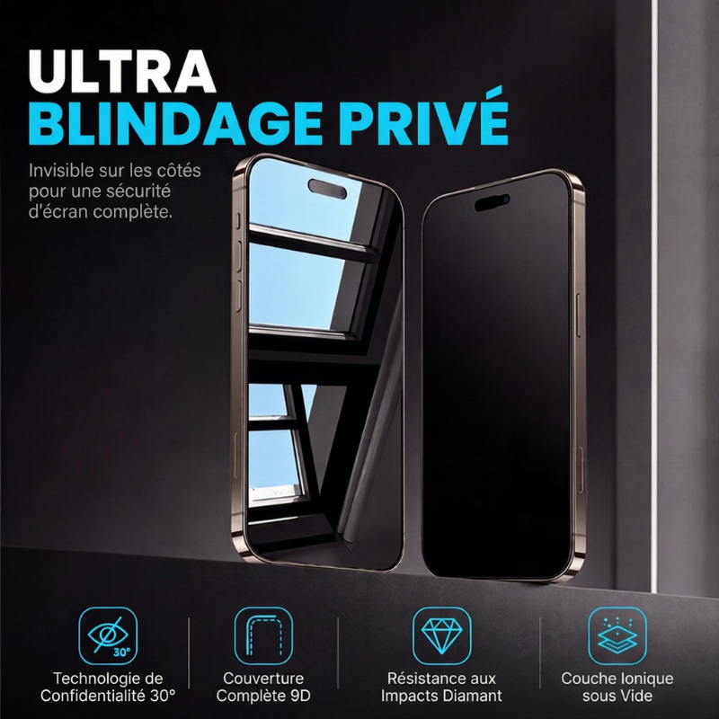 🛡️50% de réduction maintenant ! Protecteur d'écran de confidentialité pour iPhone, verre trempé 9H, anti-espion 30°, couverture complète 9D, suppression automatique de la poussière, installation sans bulles