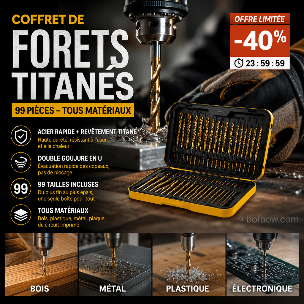 🏭⚒️ Vente usine Lot 99 forets revêtus titane, perforation durable sur bois métal plastique bricolage pro ✨