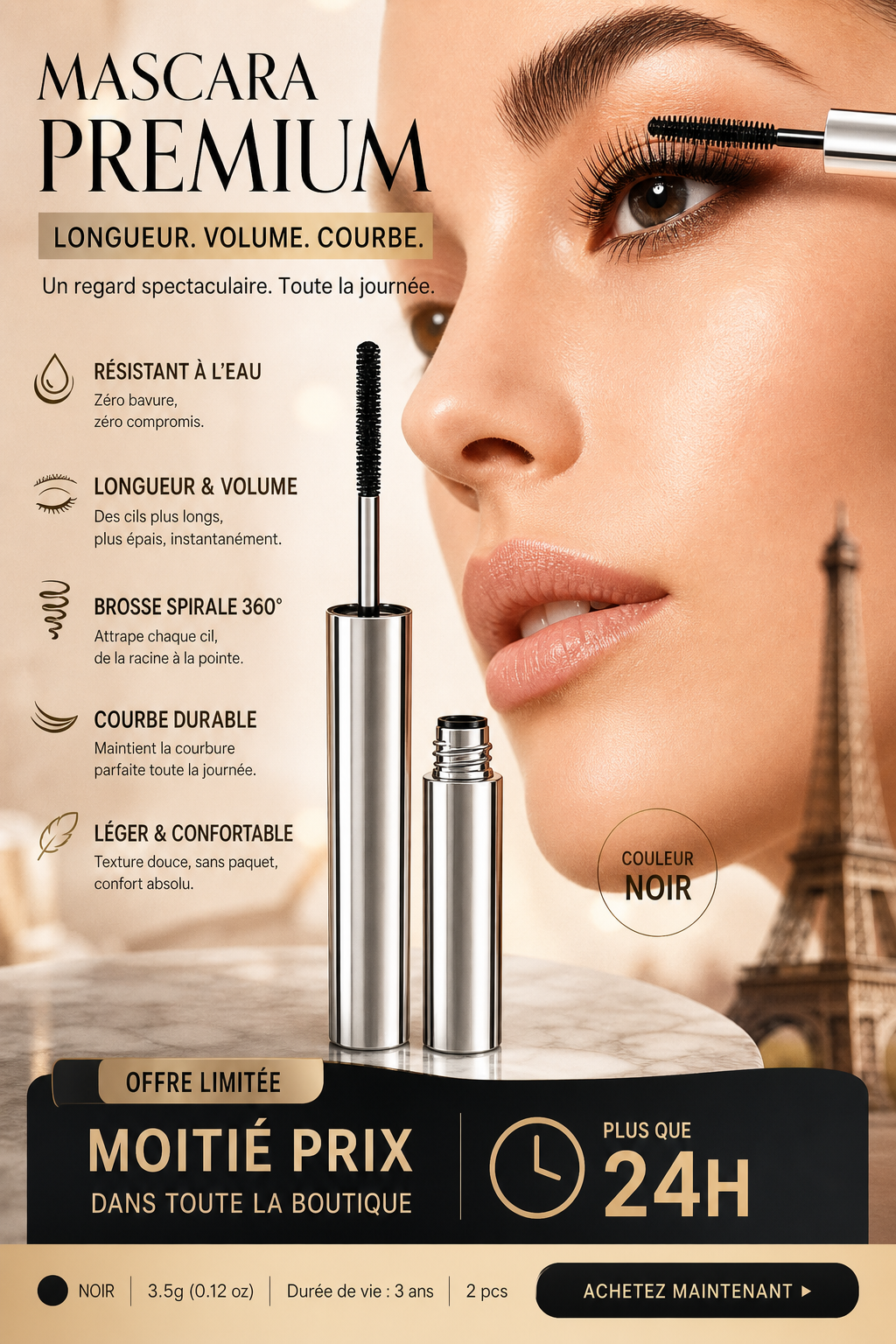 💄 Un acheté, un offert ✨Mascara Waterproof Effet Naturel