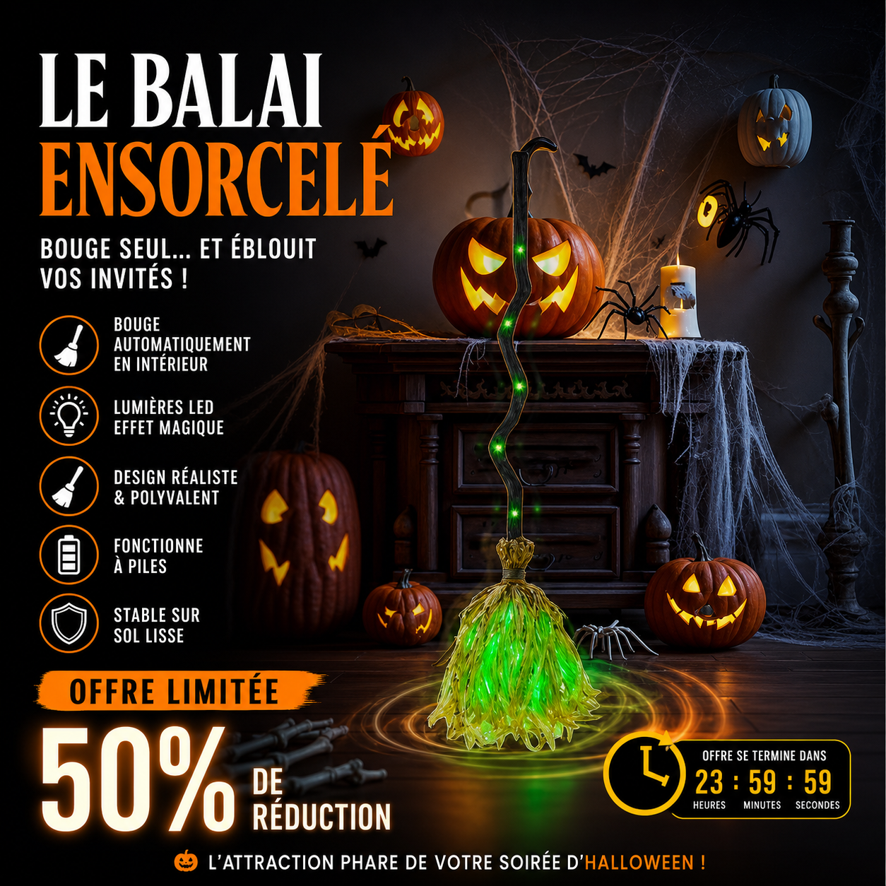 🎉 Soldes 2026 — Plus de 23 900 vendus!🔥 Décoration de Balai de Sorcière Électrique pour Hallow