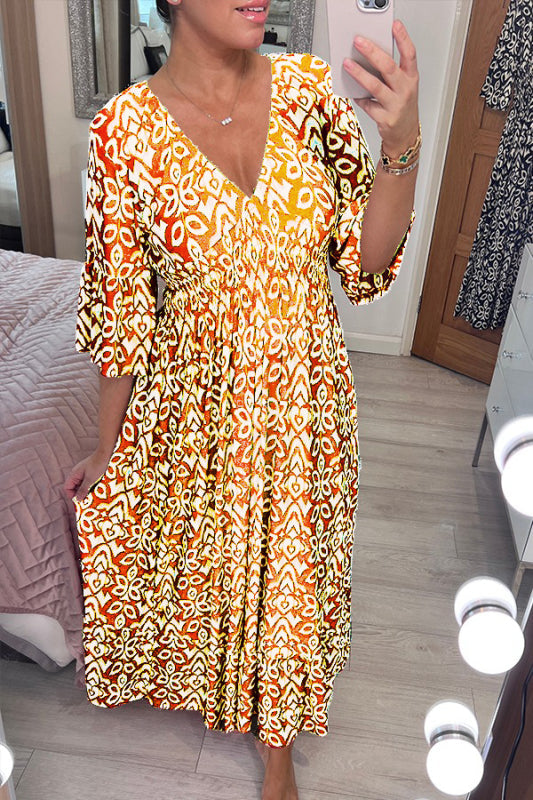 🌸50 % de Réduction🔥Robe à fleurs à col en V – Élégante, légère & parfaite pour les journées ensoleillées👗