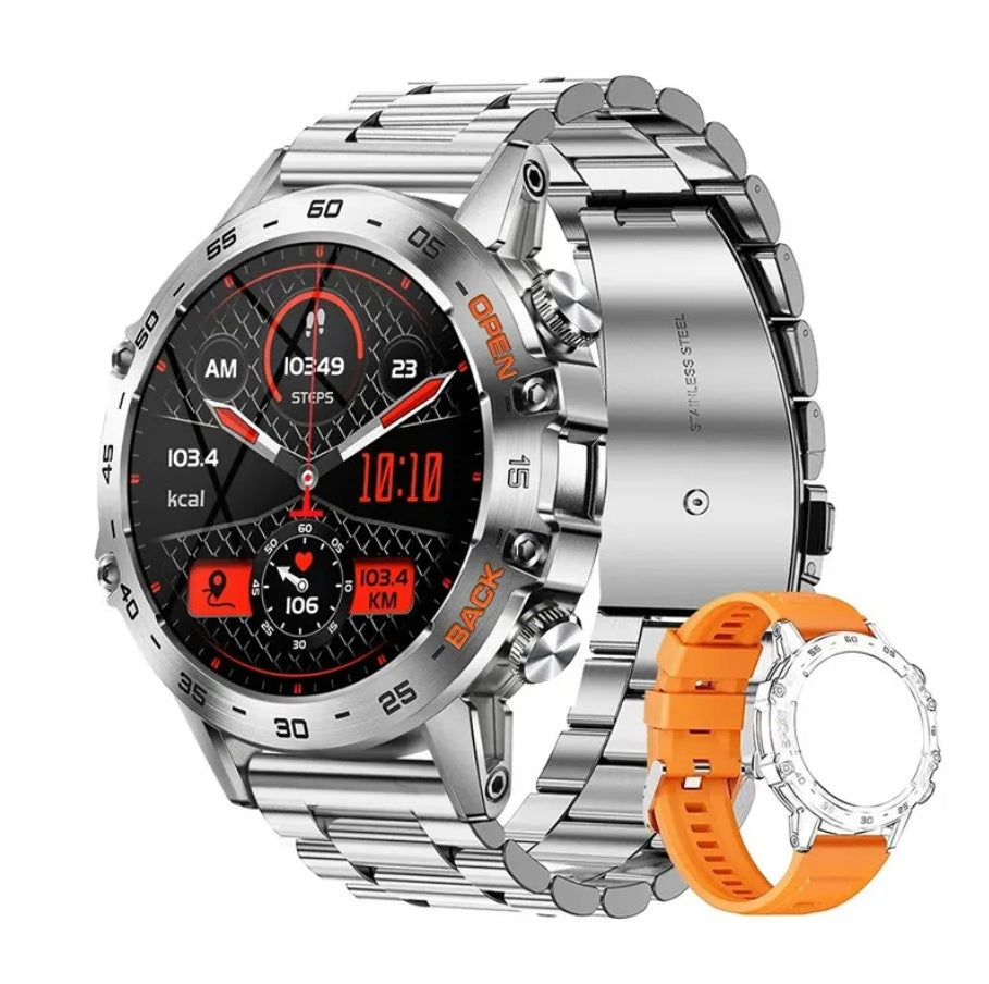Montre Connectée Style Militaire pour Homme – Écran AMOLED 1,7", Batterie 1100 mAh, Étanche IP68, 110+ Modes Sport